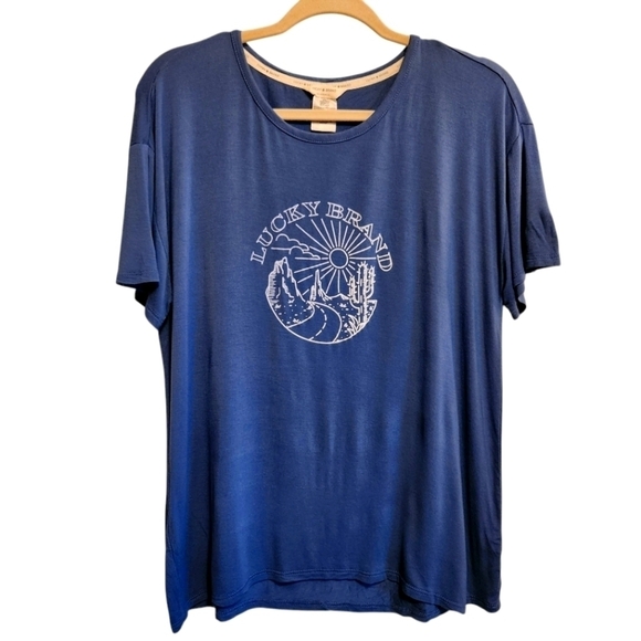 Lucky Brand Tops - LUCKY BRAND LUXURY-SOFT BLUE RAYON STRETCHY LOGO TEE SHIRT SIZE MED